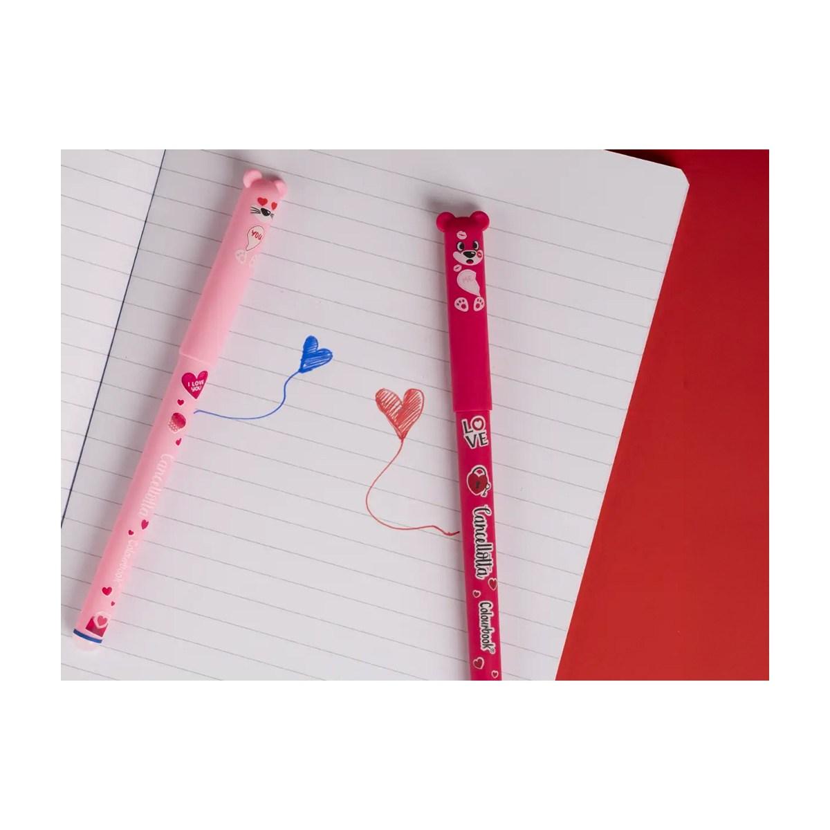 Penne cancellabili in love colourbook  set 2 colori blu/rosso
