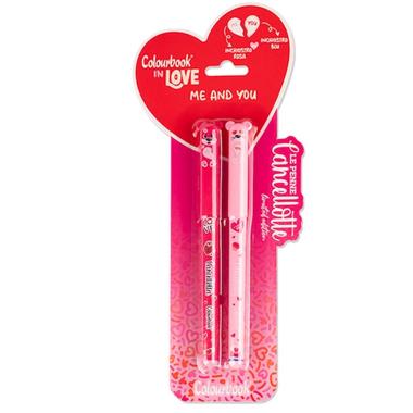 Penne cancellabili in love colourbook  set 2 colori blu/rosso