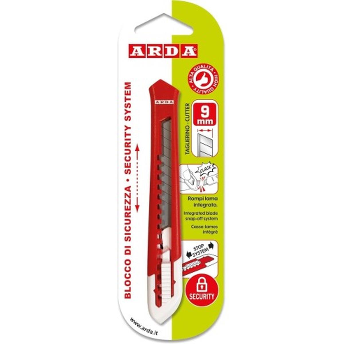 Arda - cutter piccolo in plastica con blocco di sicurezza 9 mm