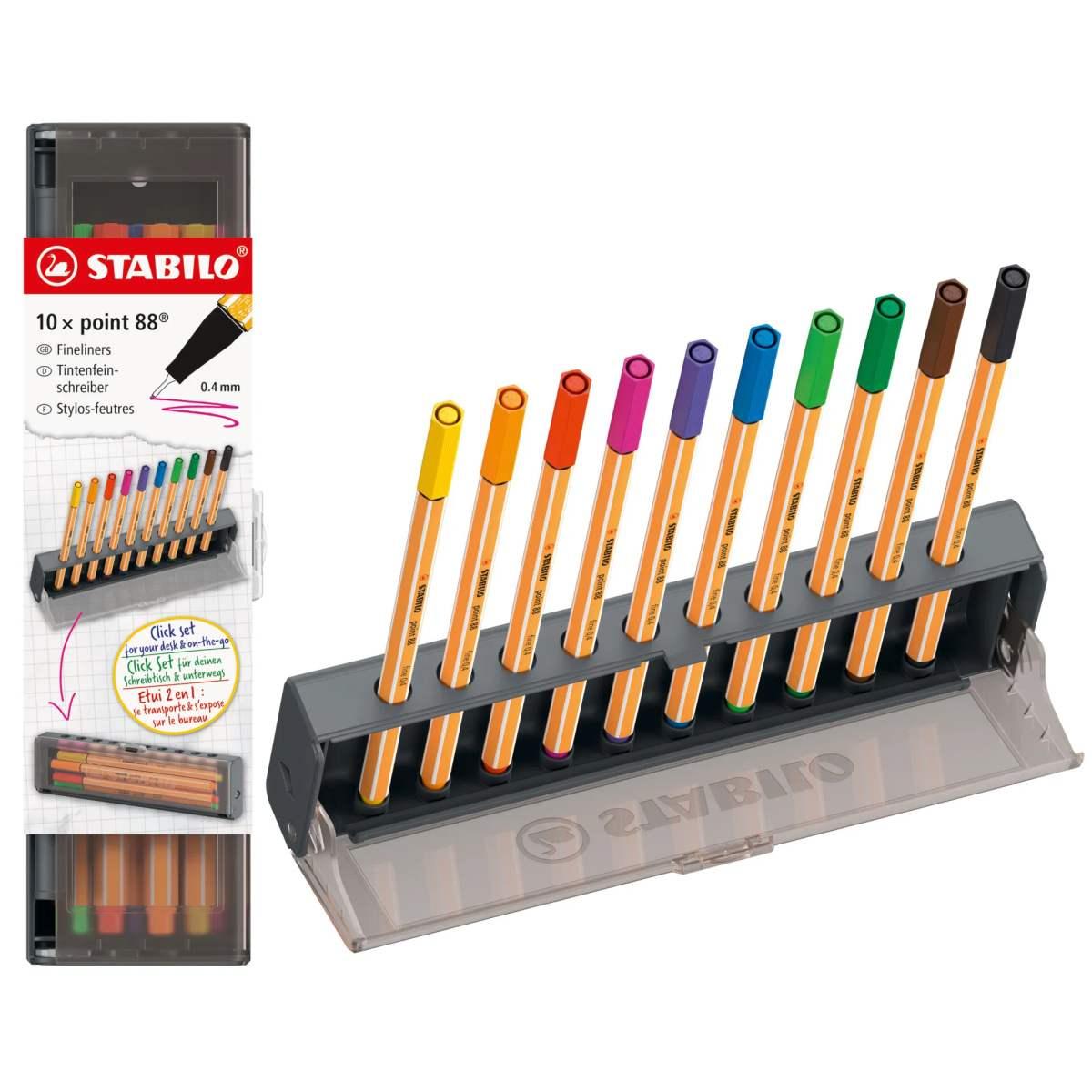 Penna fineliner stabilo point 88 click set con 10 colori