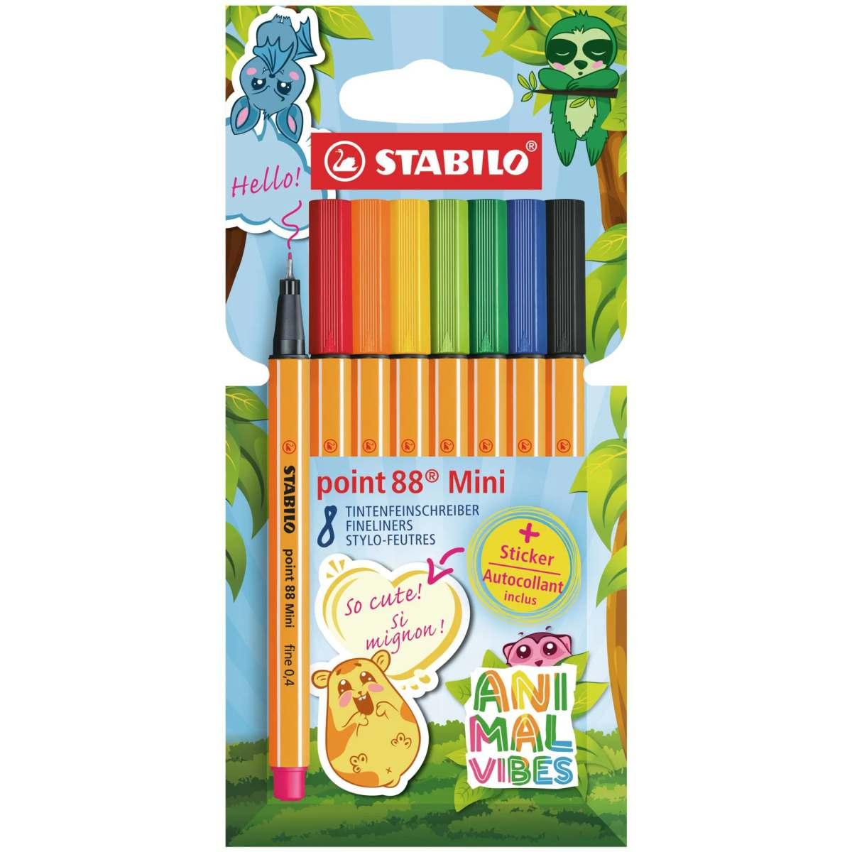 Penna fineliner stabilo point 88 mini animal vibes - 8 pz
