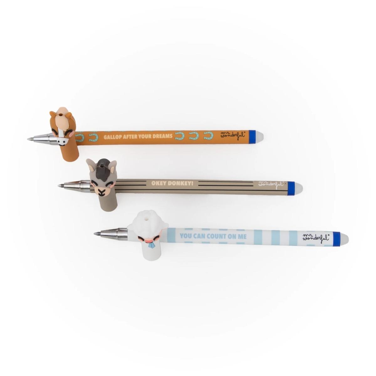 Set di 3 penne cancellabili bo-bo farm -  agnello  asino e cavallo