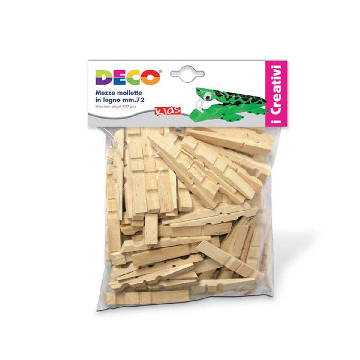 Deco - mezze mollette in legno naturale - 72 mm - 100pz