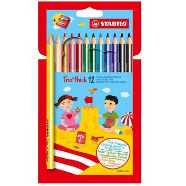 Stabilo pastelli triangolari trio maxi thick con temperino - scatola da 12 colori