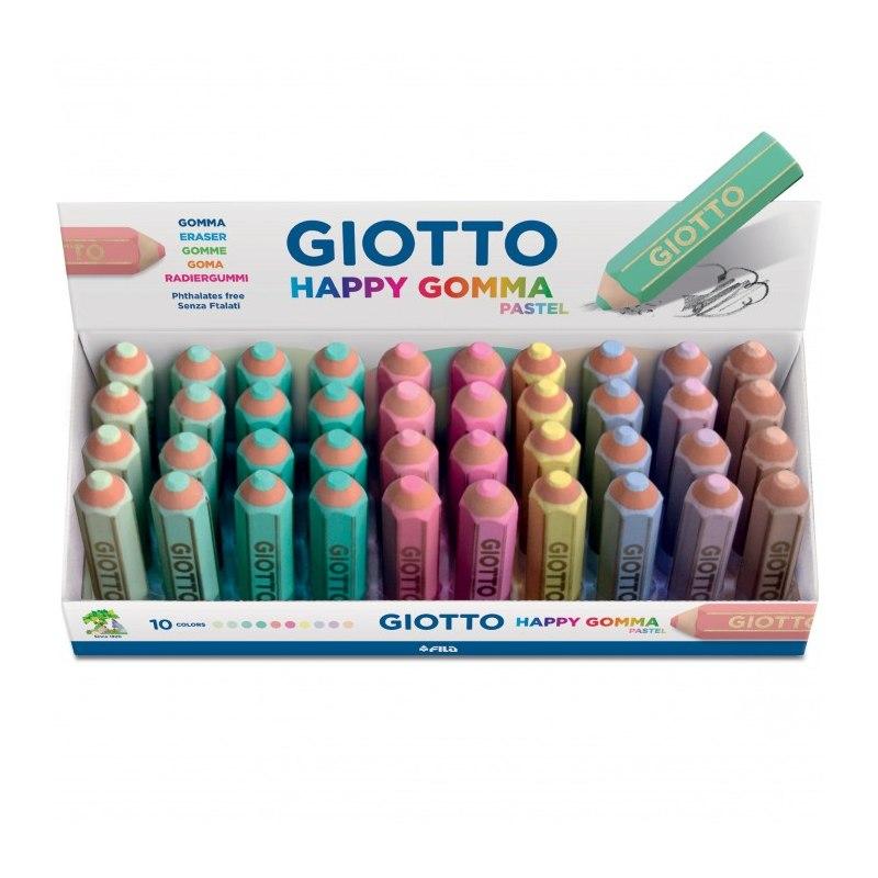 Giotto happy gomma pastel - gomma a forma di matita in 10 colori pastello