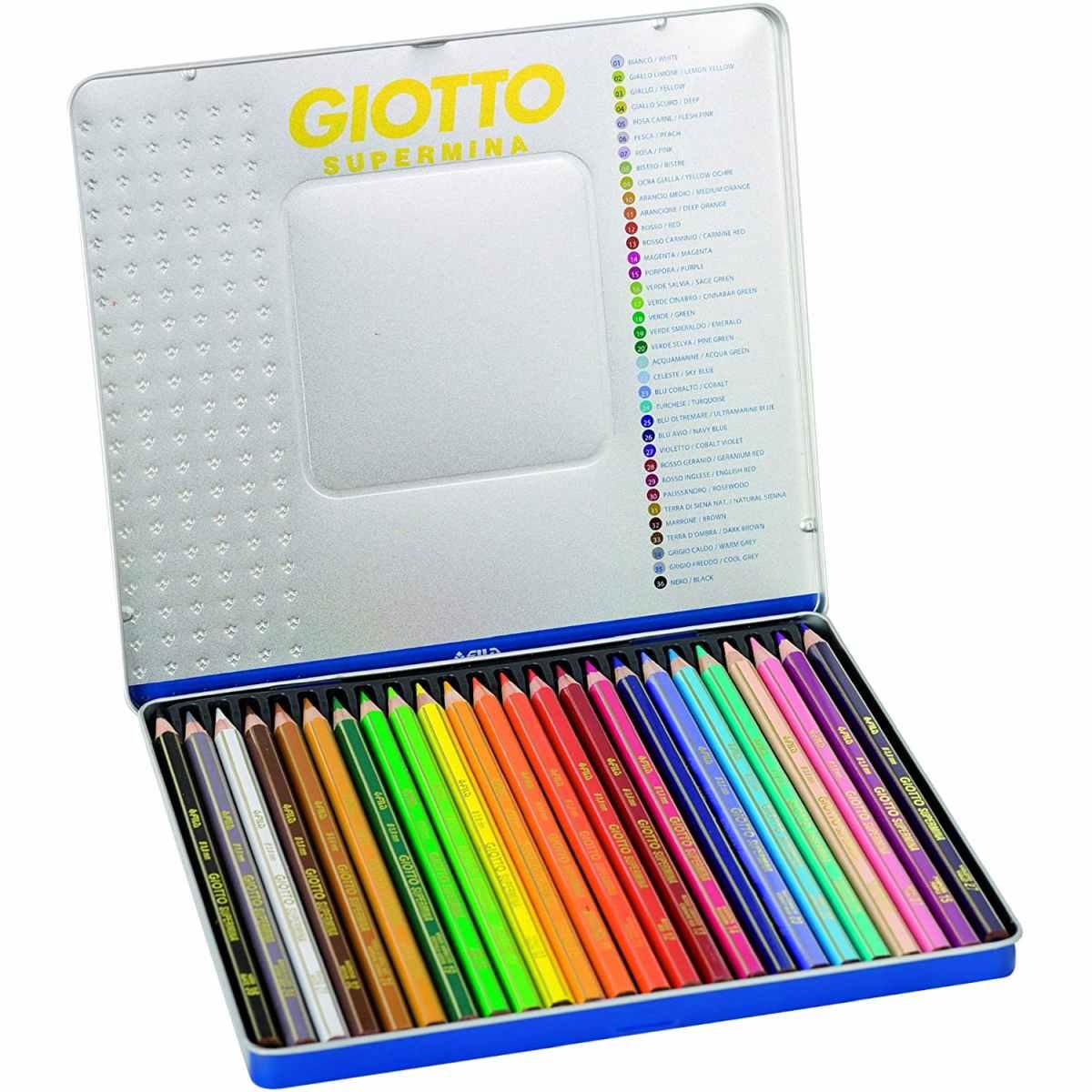 Giotto supermina - scatola metallo da 12 pastelli - mina Ø 3,8 mm