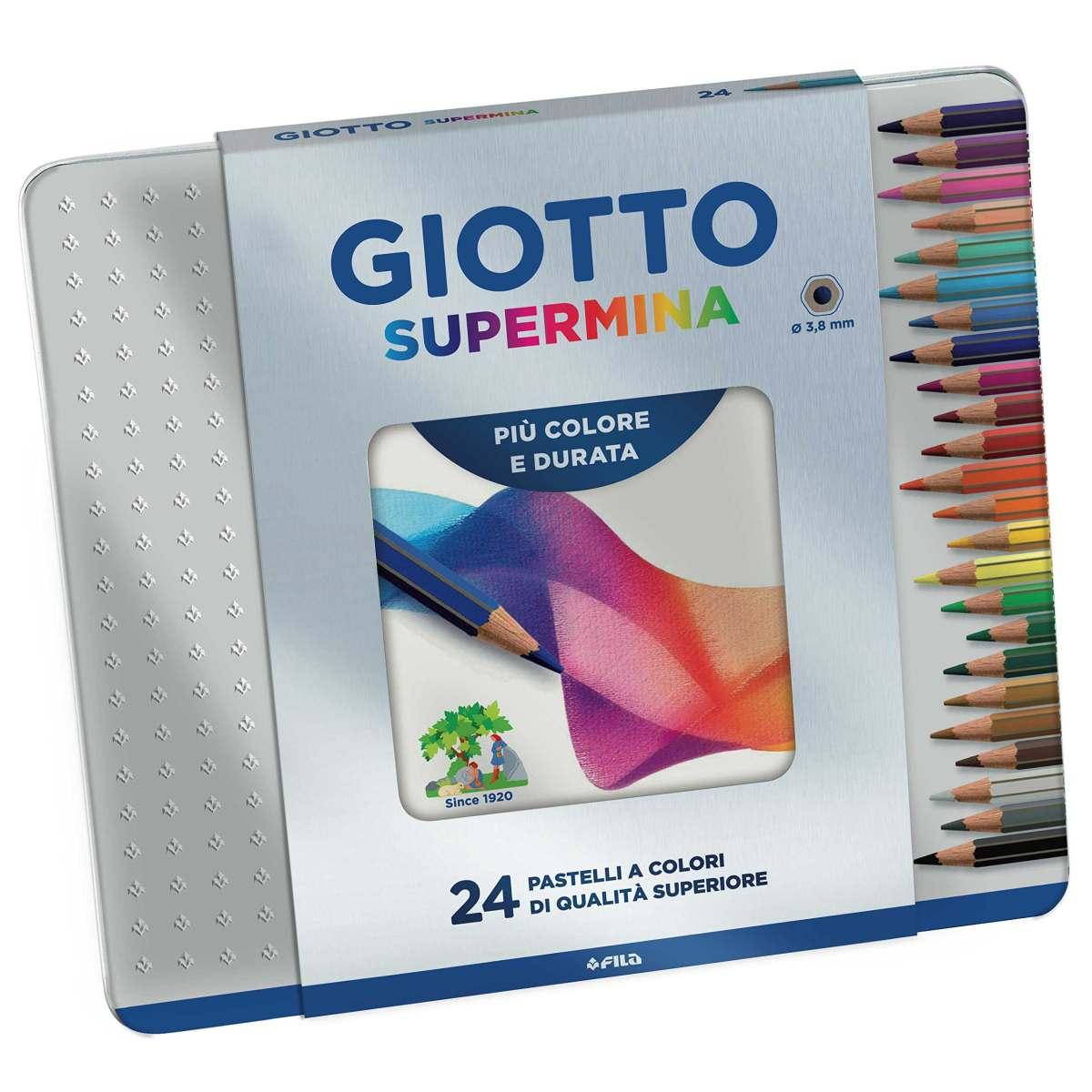 Giotto supermina - scatola metallo da 24 pastelli colorati mina da 3,8 mm