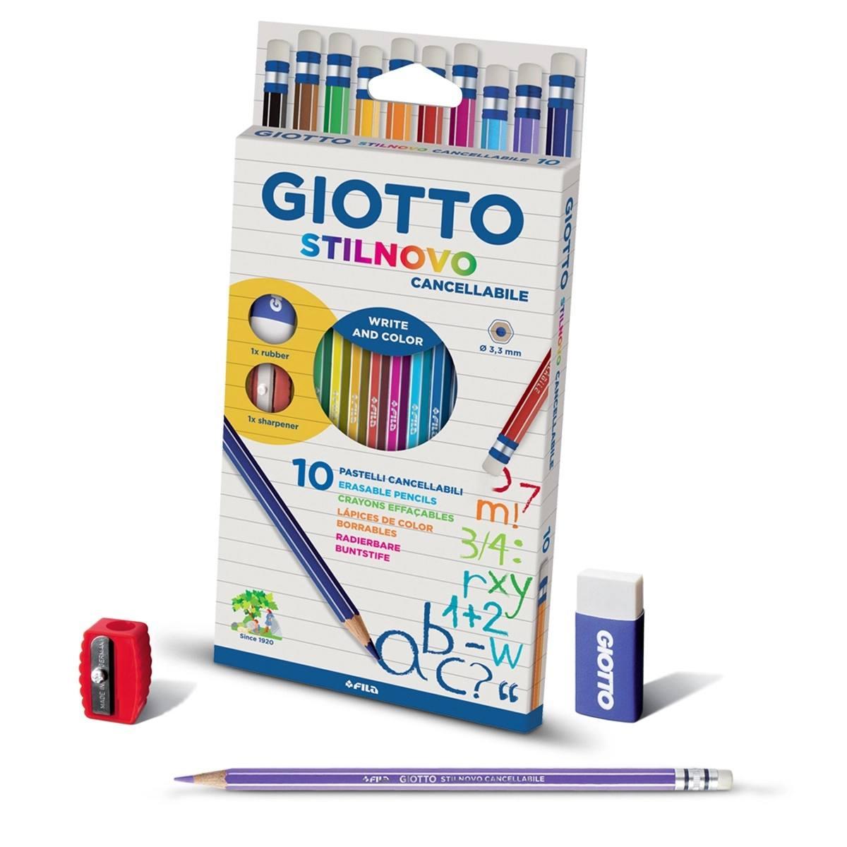 Giotto stilnovo cancellabile - 10 pastelli +  gomma e temperino - mina 3,3 mm