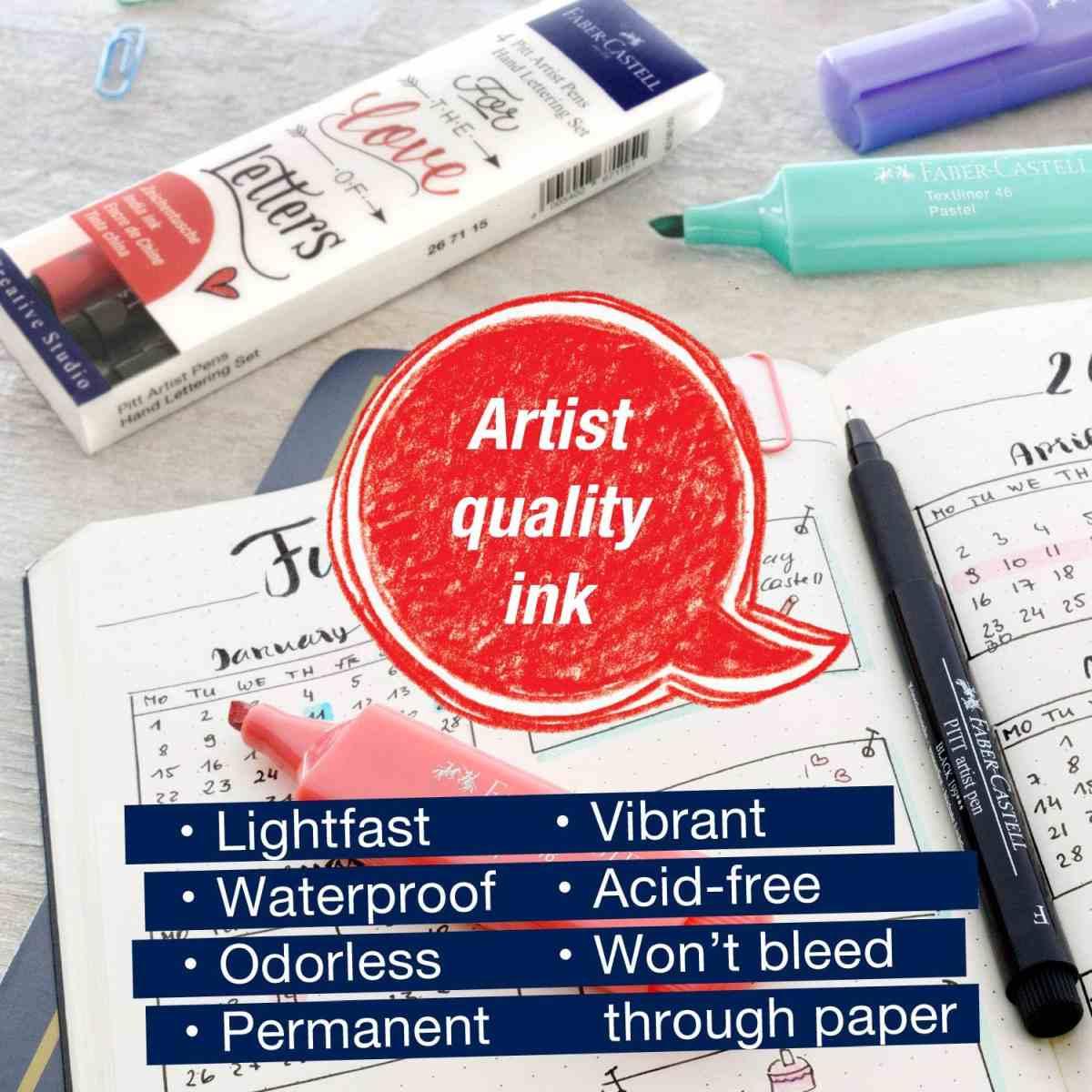 Faber-castell - hand lettering set - 4 pitt artist pens - for the love of letters