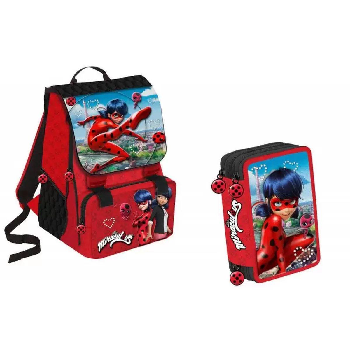 Schoolpack ladybug zaino estensibile miraculous + 3 zip