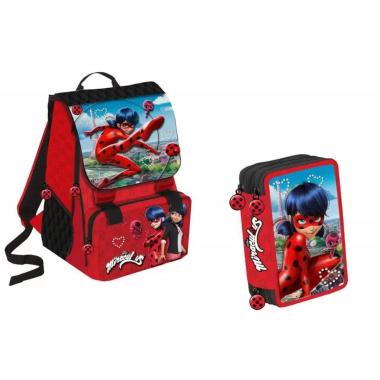 Schoolpack ladybug zaino estensibile miraculous + 3 zip