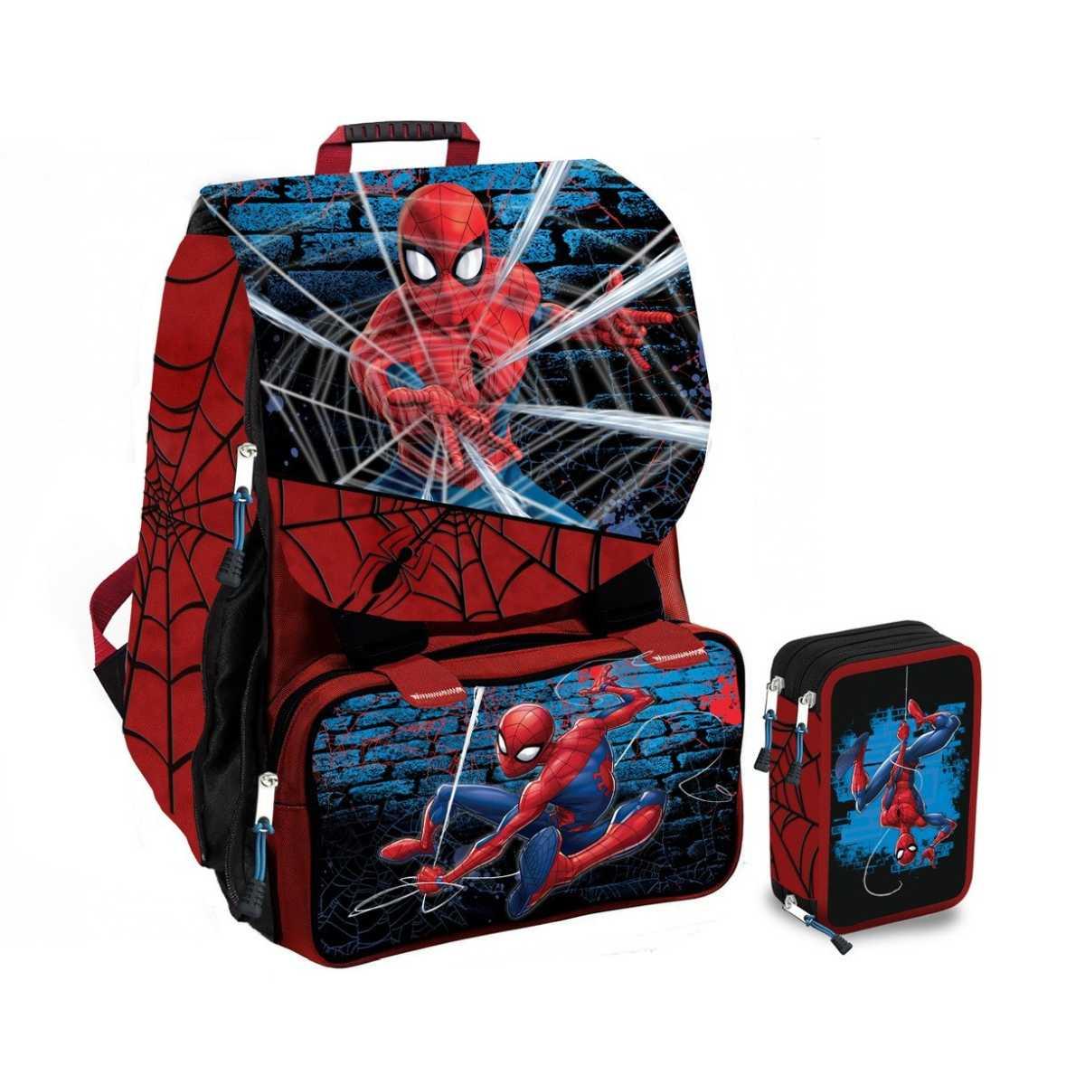 Zaino estensibile spiderman + 3 zip school pack