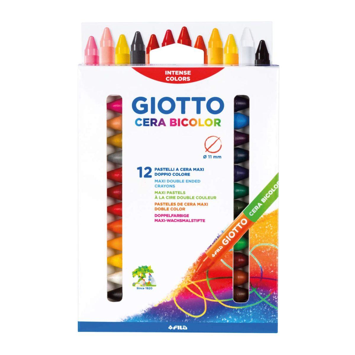 Giotto cera bicolor - pastelli a cera bicolore 12 pz (12 pastelli = 24 colori) - formato maxi diametro 11 mm
