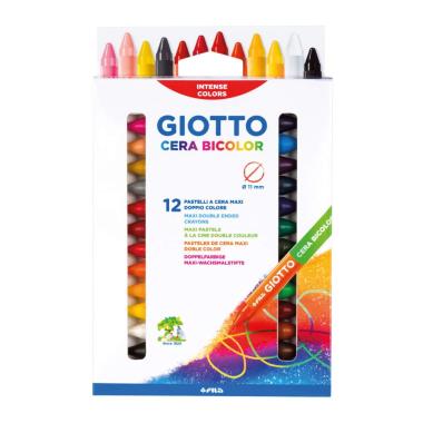 Giotto cera bicolor - pastelli a cera bicolore 12 pz (12 pastelli = 24 colori) - formato maxi diametro 11 mm
