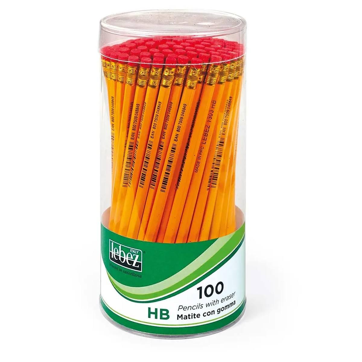 Matita hb affilata con gomma - barattolo da 100 pezzi