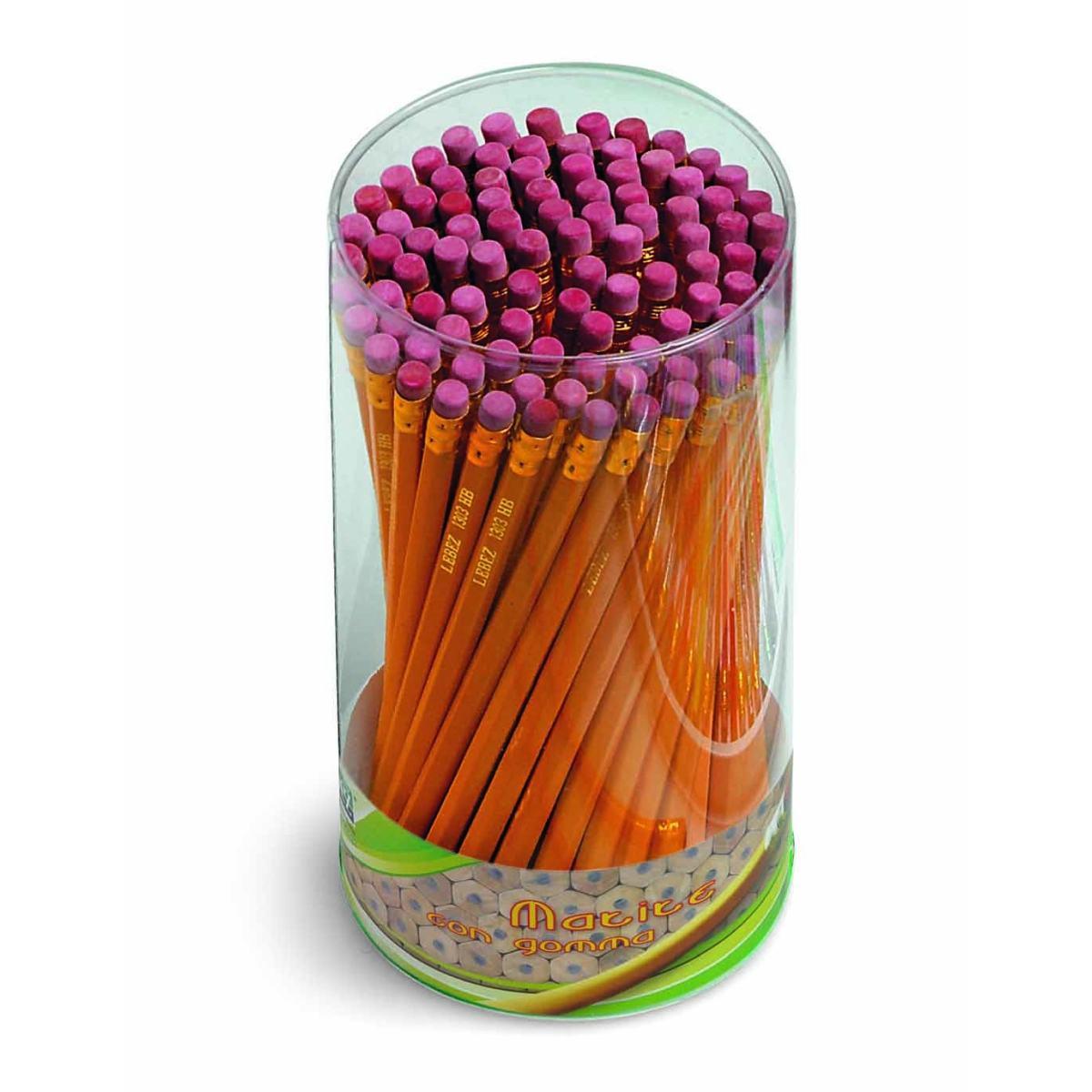 Matita hb affilata con gomma - barattolo da 100 pezzi