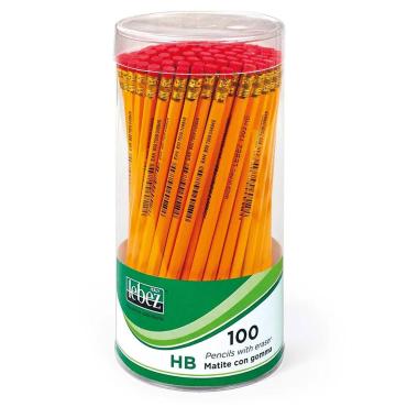 Matita hb affilata con gomma - barattolo da 100 pezzi
