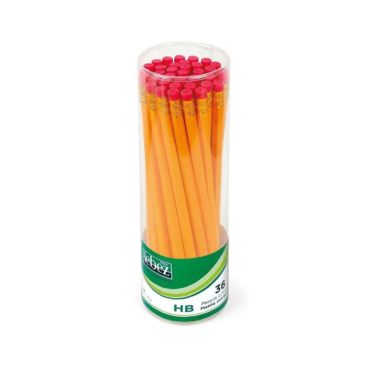 Matita hb affilata con gomma - barattolo da 36 pezzi
