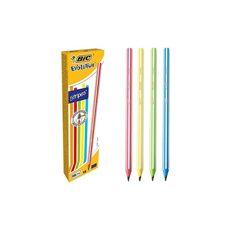 Bic evolution stripes - matite hb in grafite dalla forma esagonale - 4 colori trendy: bianco e