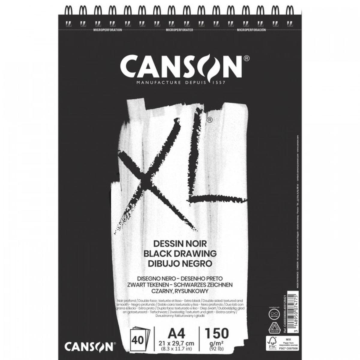Canson - album disegno spirale xl dessin noir - a4 - 40 fg - 150 gr