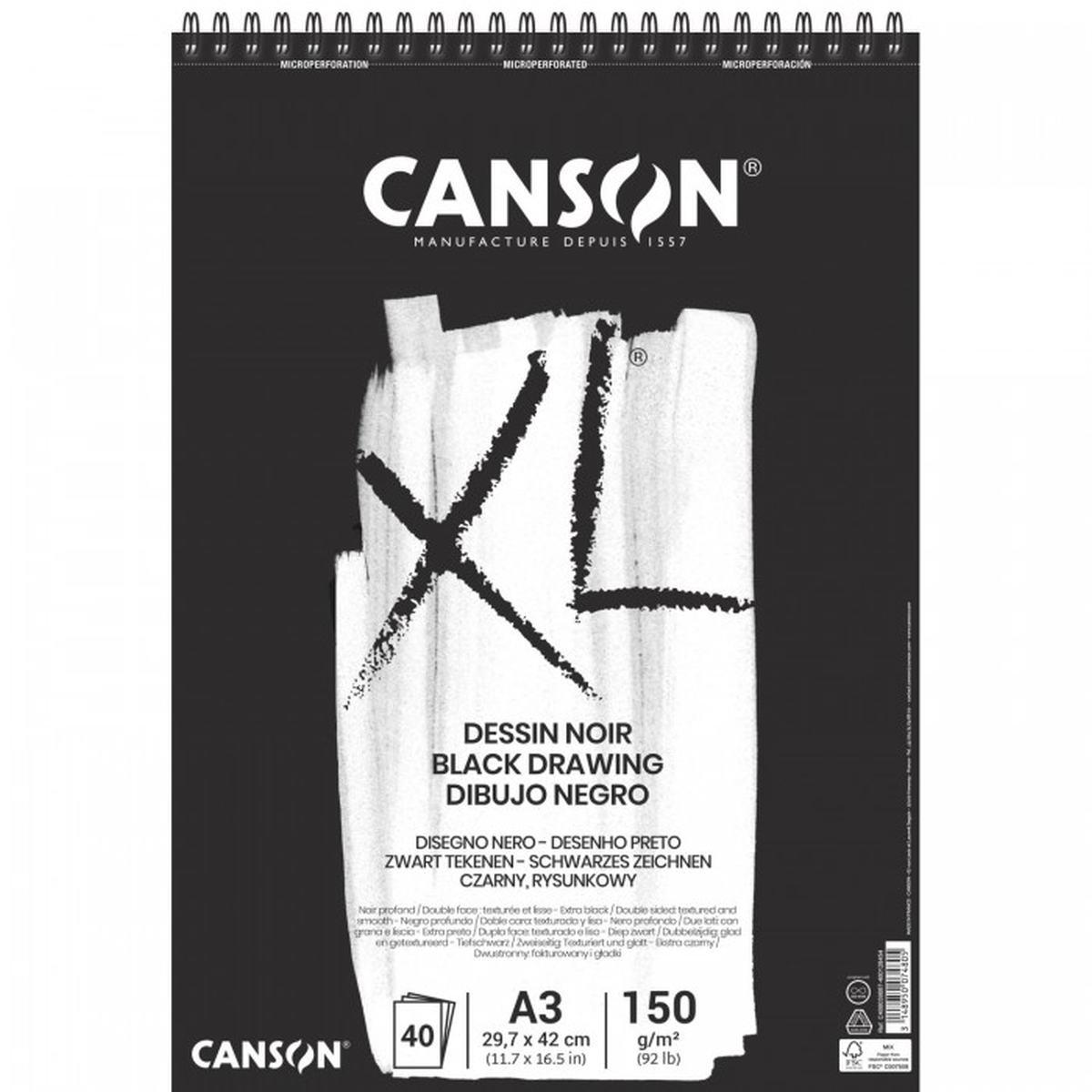 Canson - album disegno spirale xl dessin noir - a3 - 40 fg - 150 gr