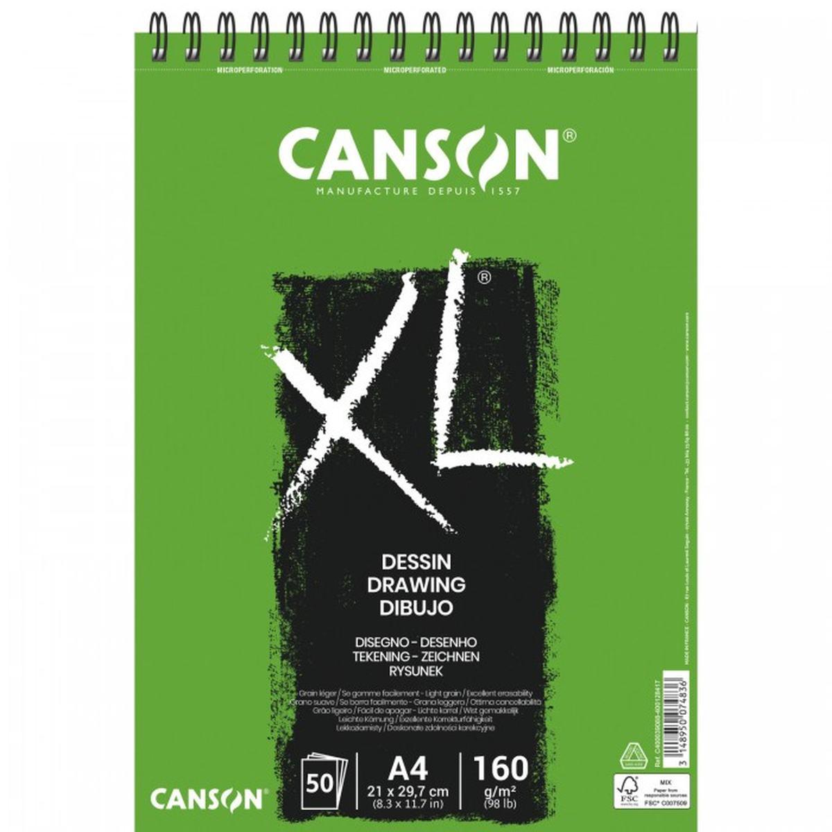 Canson - album disegno spirale xl dessin - grana fine - a4 - 50 fg - 160 gr