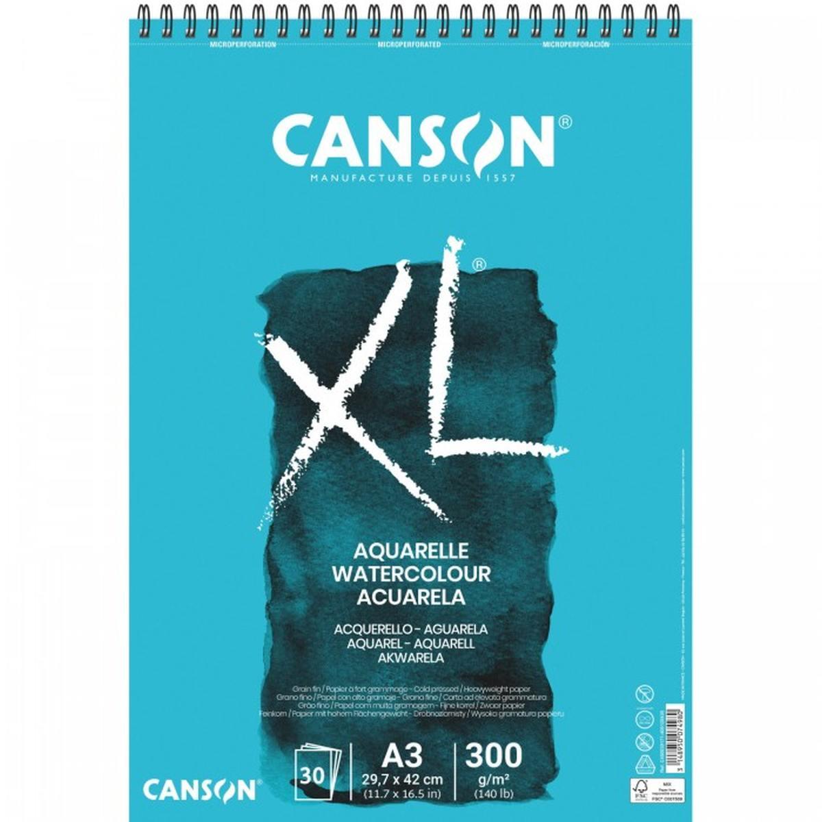 Canson - album spirale xl aquarelle - grana fine - a3 - 30 fg - 300 gr