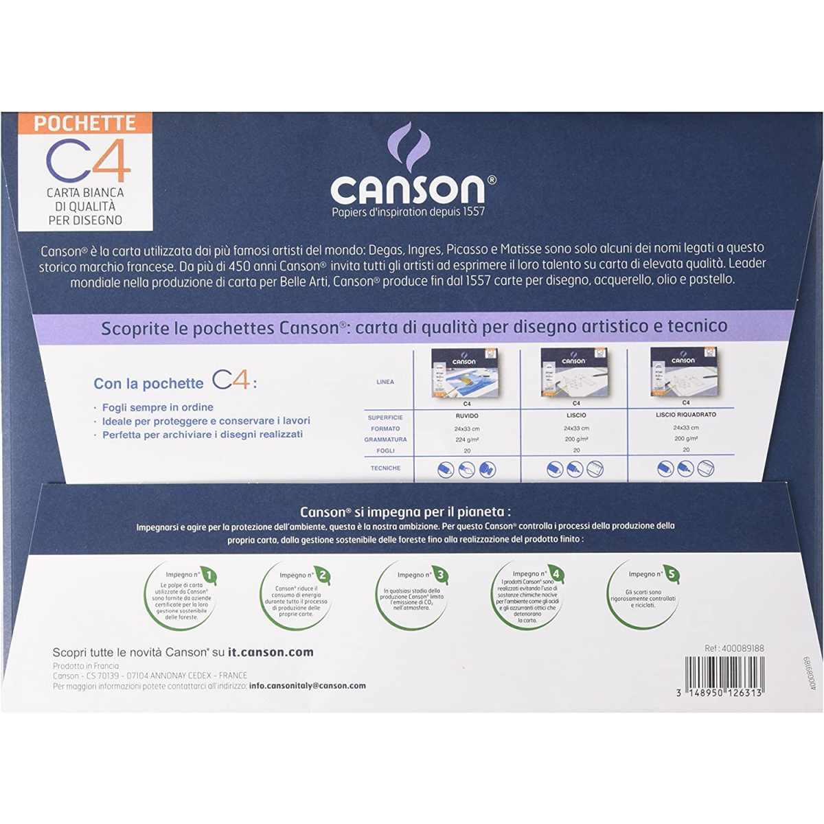 Canson - album disegno - pochette c4 ruvido - formato 24 x 33 cm - 20 fogli - carta 224 gr