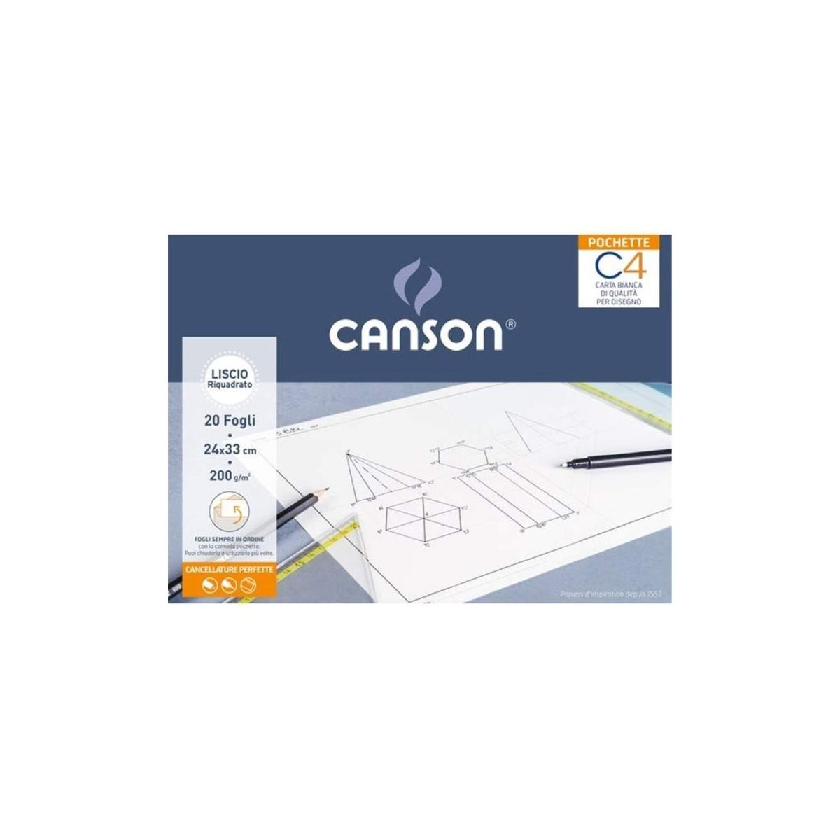 Canson - album disegno - pochette c4 liscio riquadrato - formato 24 x 33 cm - 20 fogli - carta 200 gr
