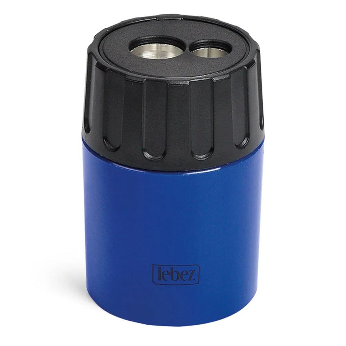 Lebez - temperamatite in metallo 2 fori con contenitore in plastica