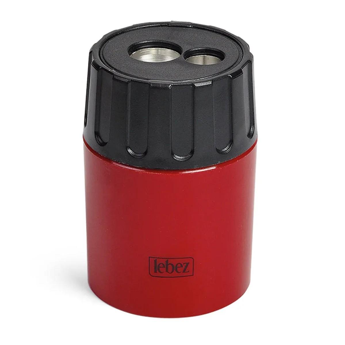 Lebez - temperamatite in metallo 2 fori con contenitore in plastica