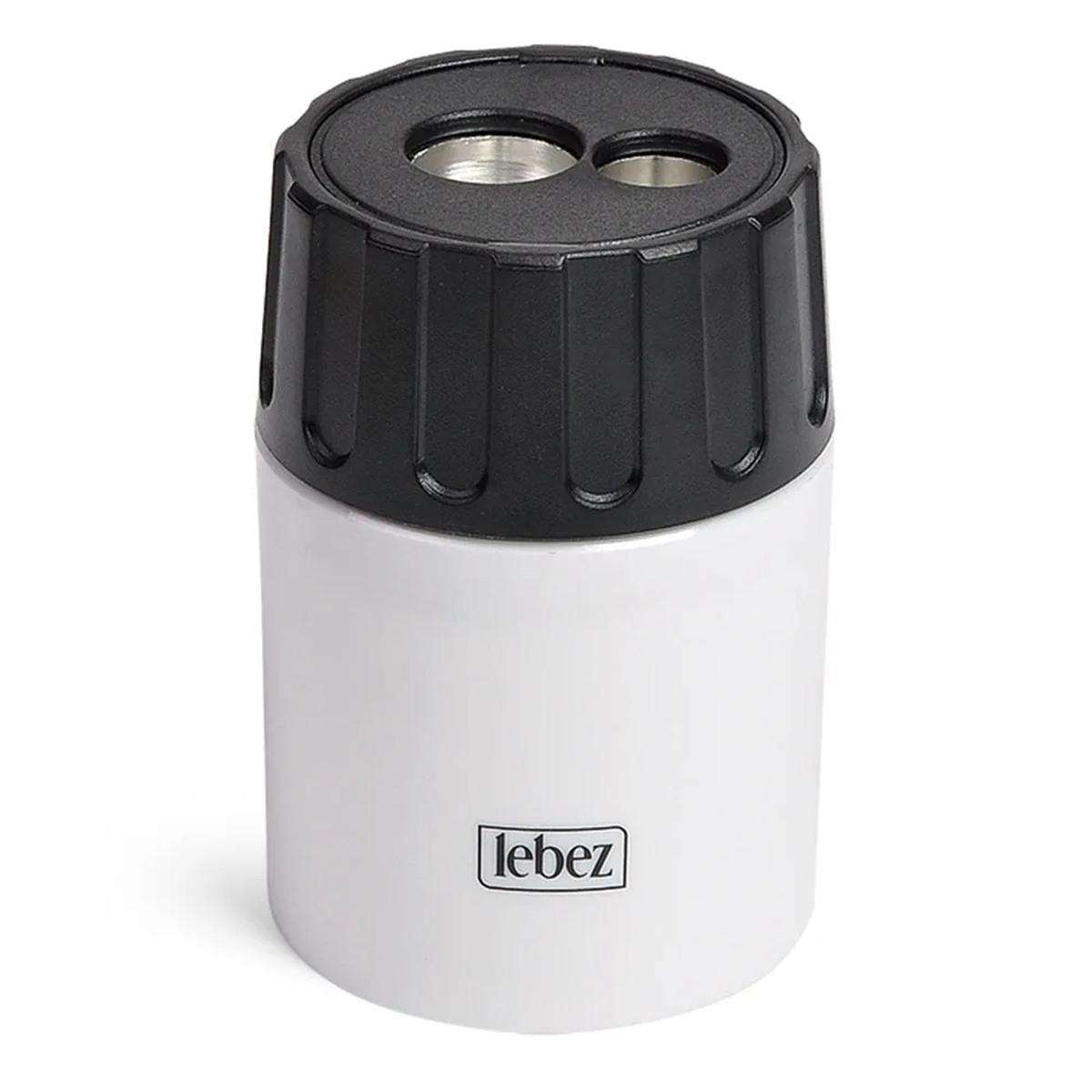 Lebez - temperamatite in metallo 2 fori con contenitore in plastica