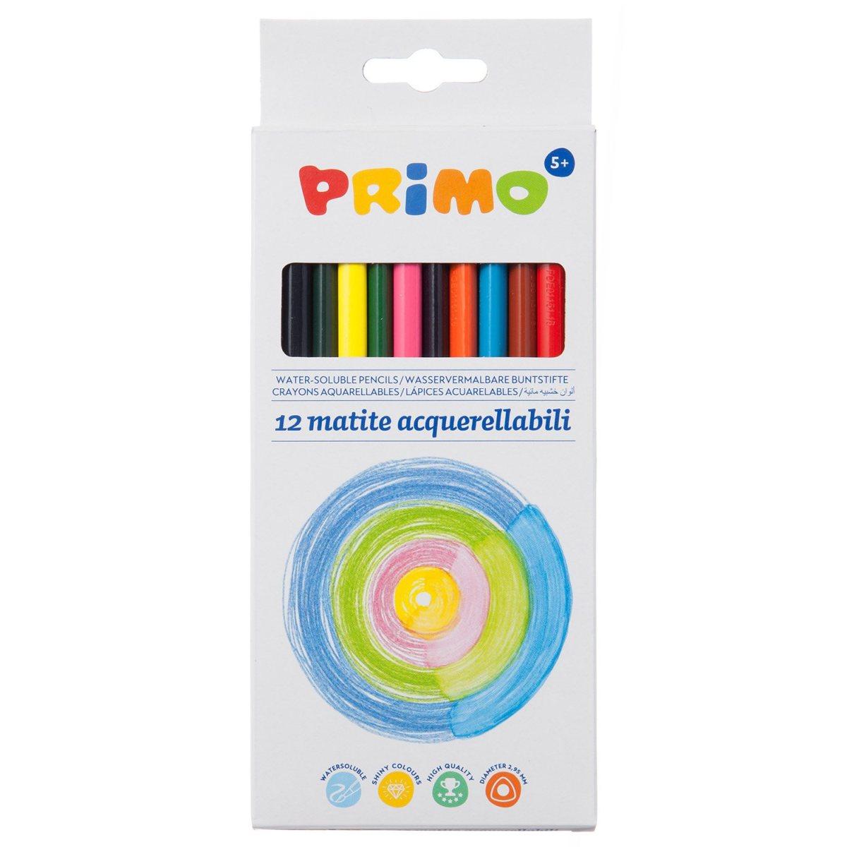 Primo - matite colorate acquerellabili triangolari laccate 2,9mm - confezione da 12 colori.