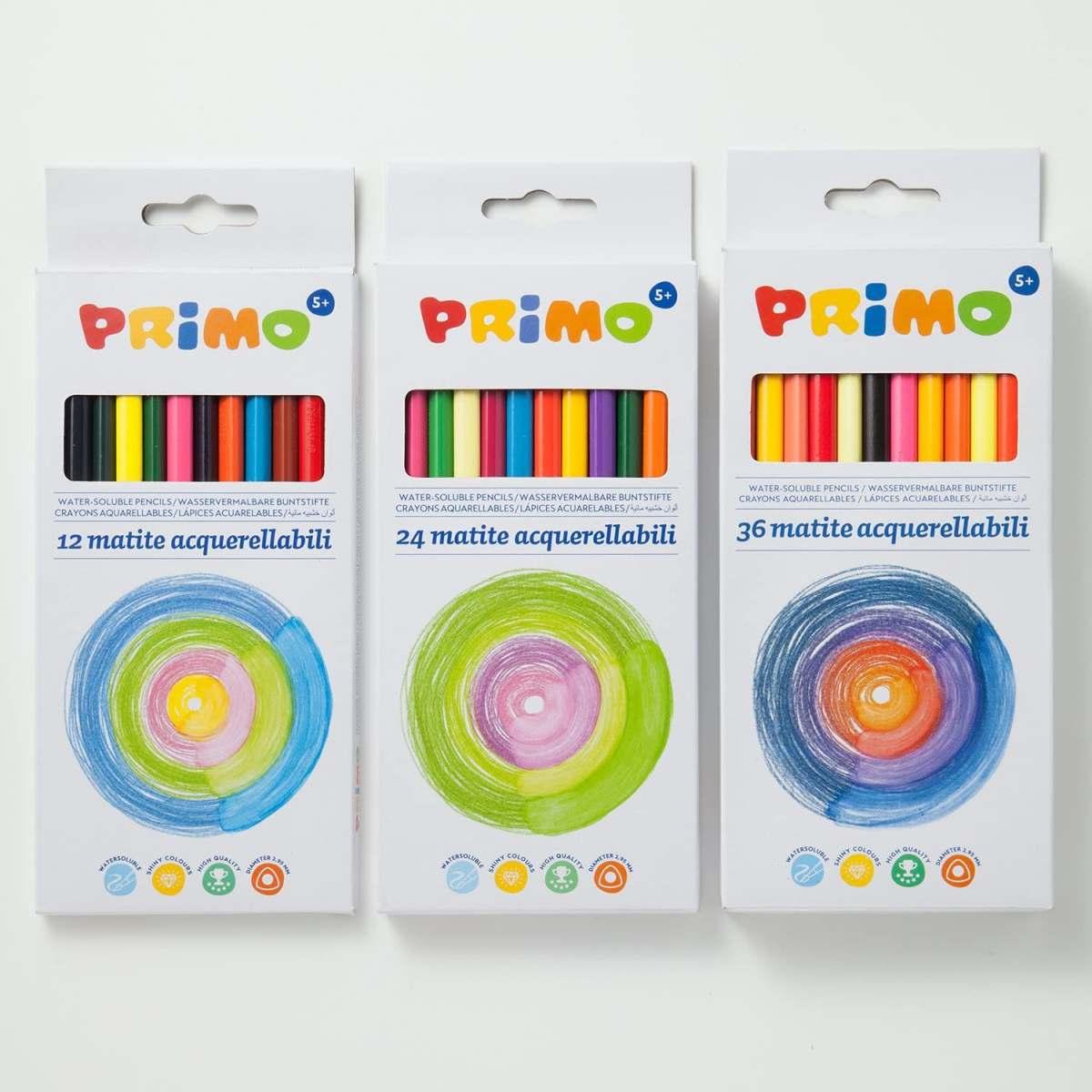 Primo - matite colorate acquerellabili triangolari laccate 2,9mm - confezione da 12 colori.