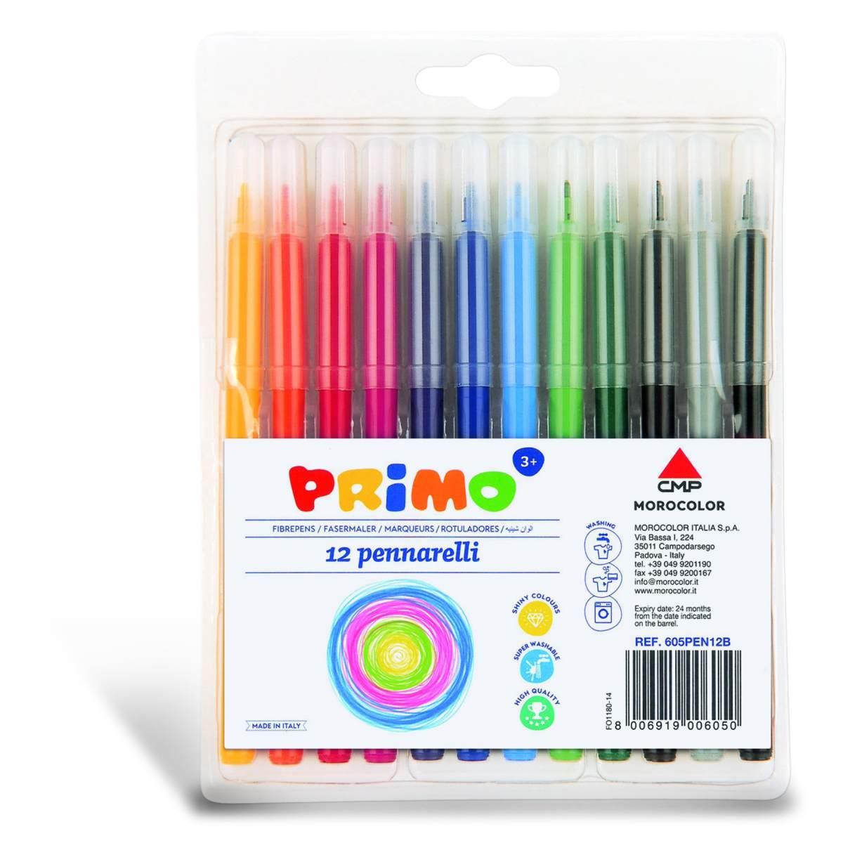 Primo - pennarelli superlavabili - punta fine - 12 colori