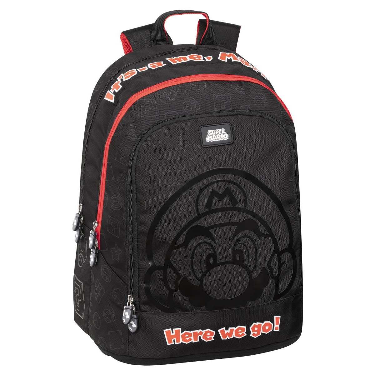 School pack super mario black zaino organizzato + 3 zip