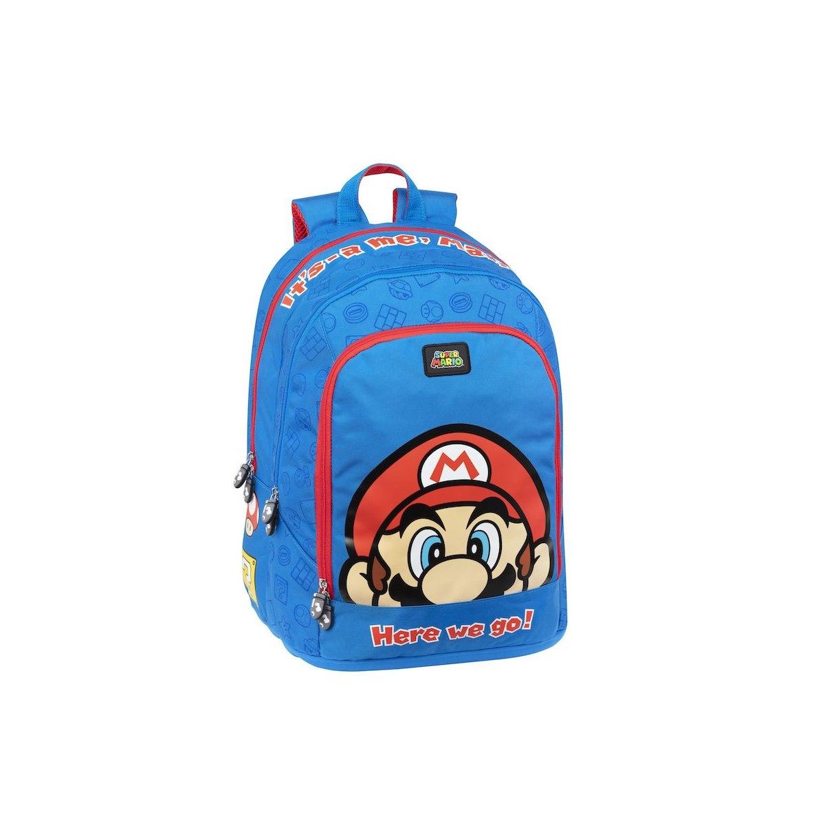 School pack super mario blu - zaino organizzato + astuccio 3 zip completo di colori e accessori