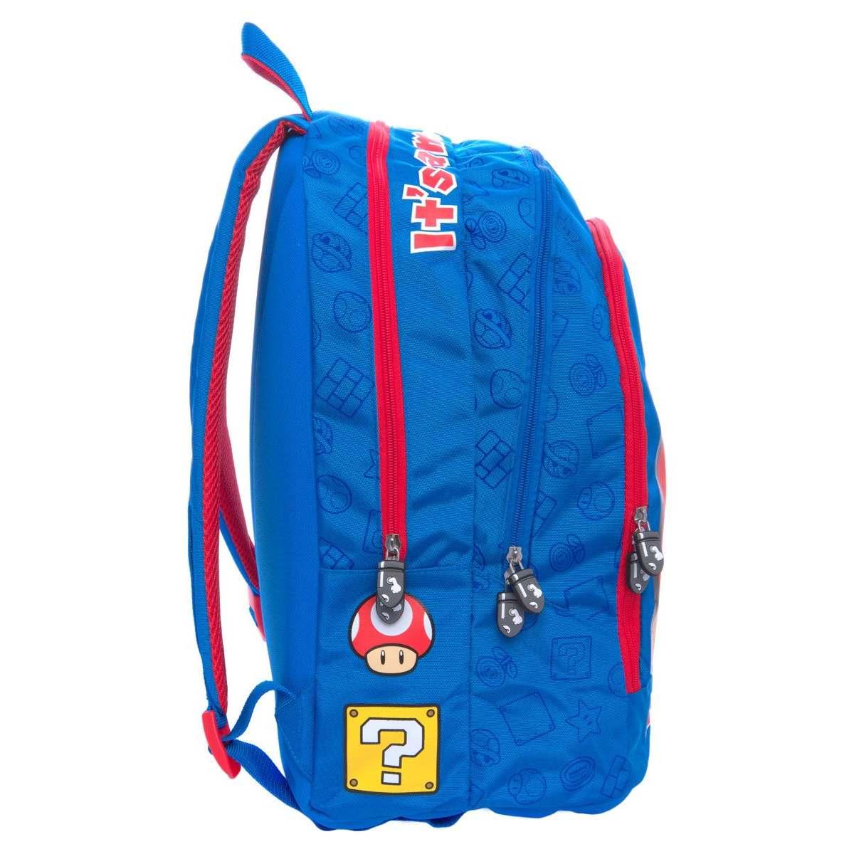School pack super mario blu - zaino organizzato + astuccio 3 zip completo di colori e accessori