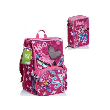 Schoolpack sj gang ledtech girl - zaino sdoppiabile big + astuccio 3 zip