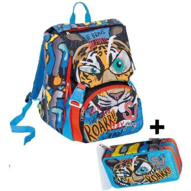 Schoolpack zaino estensibile + 3 zip sj gang animali boy - tigre