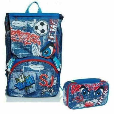 Schoolpack zaino estensibile + 3 zip sj gang facce new da sj  boy
