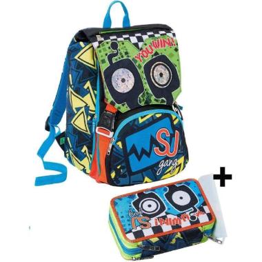 Schoolpack zaino estensibile + 3 zip sj gang facce boy