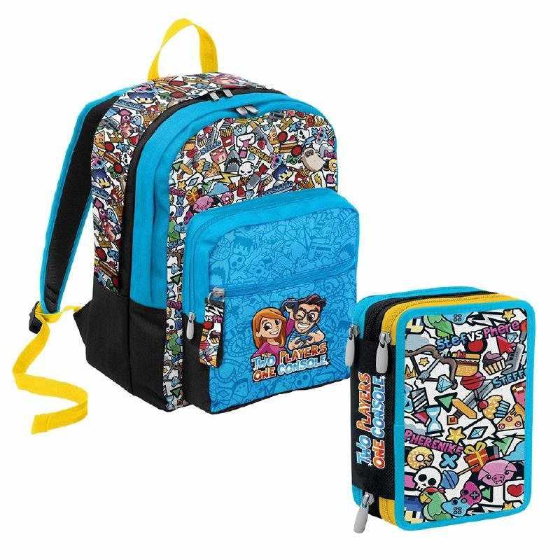 Schoolpack twoplayersoneconsole zaino + 3 zip