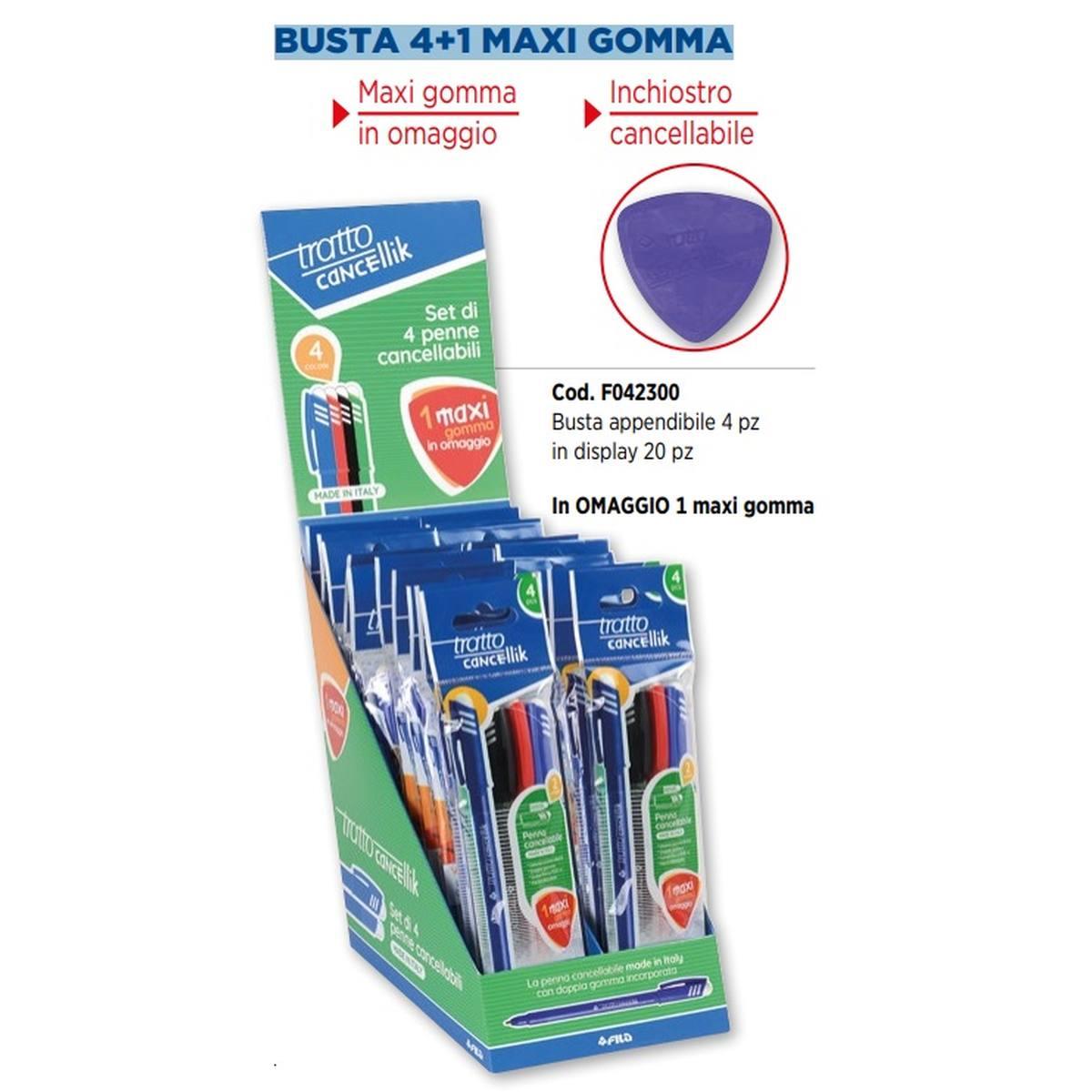 Tratto cancellik - penna cancellabile in busta 4+1 maxi gomma