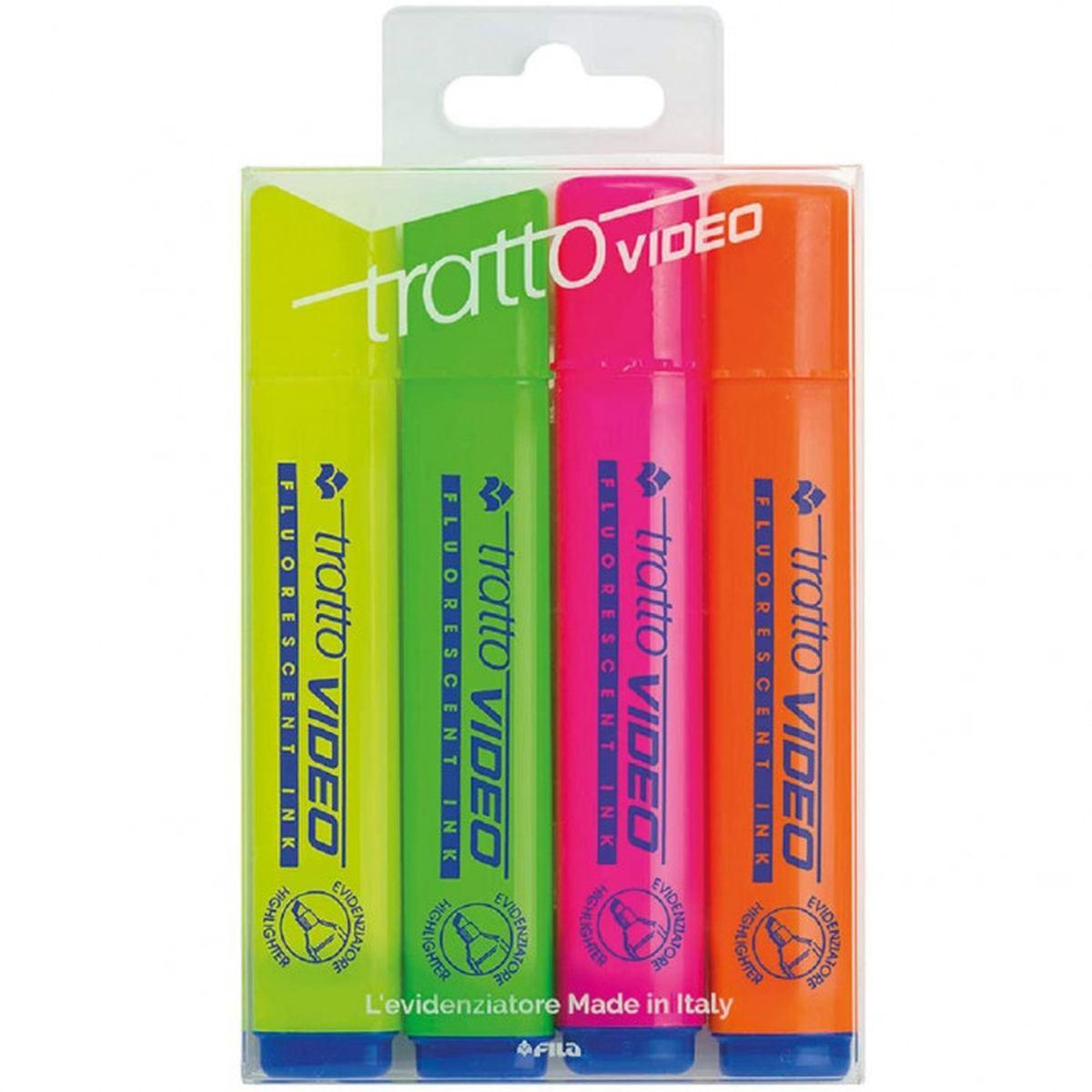 Tratto video evidenziatore - astuccio 4 pz - punta scalpello