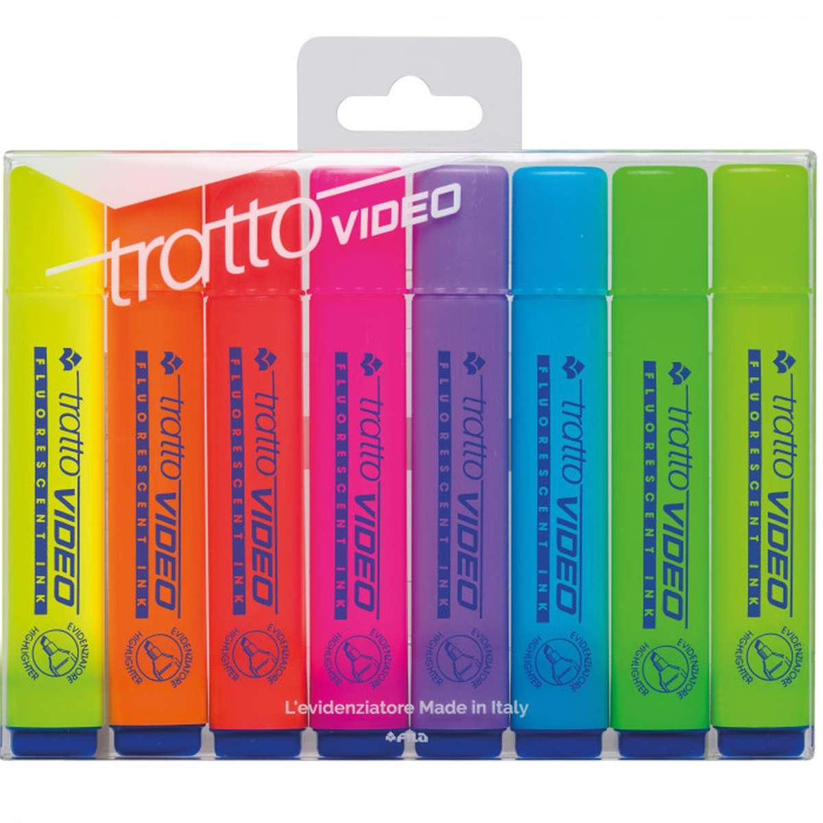 Tratto video evidenziatori - astuccio 8 pz - punta a scalpello